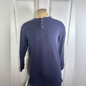 Classic Navy Blue Long Sleeve Henley Shirt Men’s XL